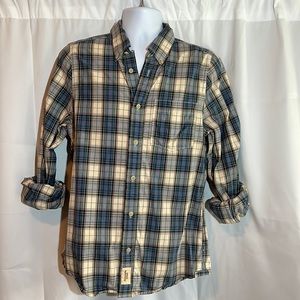 Abercrombie & Fitch mens L blue/white/orange plaid long sleeve collar shirt
